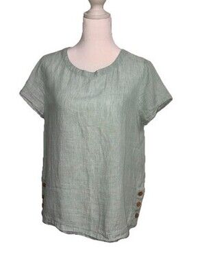 Cynthia Rowley 100% Linen Blouse Womens S Mint Green Short Sleeve Coastal Button